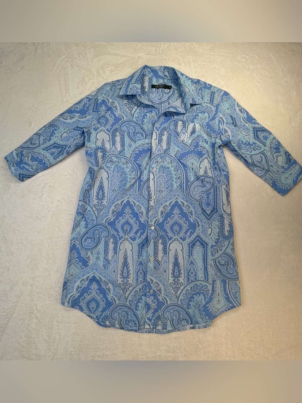Lauren Ralph Lauren Blue Paisley Cotton Sleep Shirt Nightgown Size S